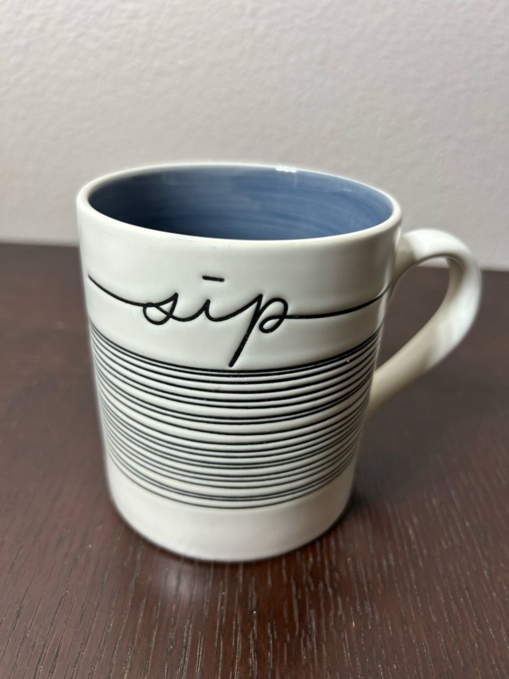 Pier 1 Imports Black White Blue Stoneware "sip" Discontinued Coffee Mug - Picture 2 of 10